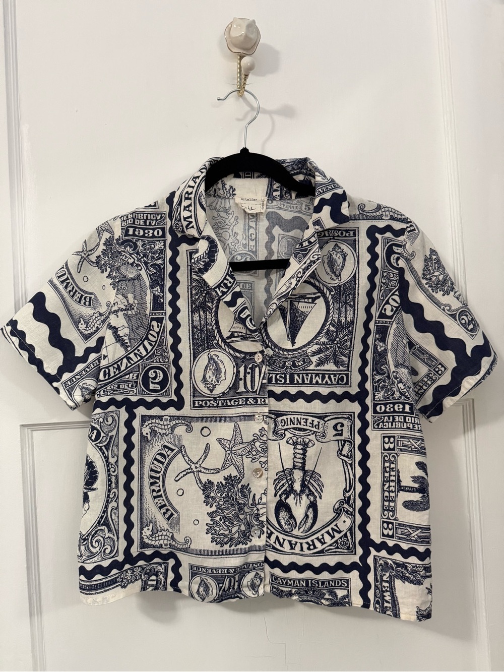 Navy & White Printed Short-Sleeve Shirt